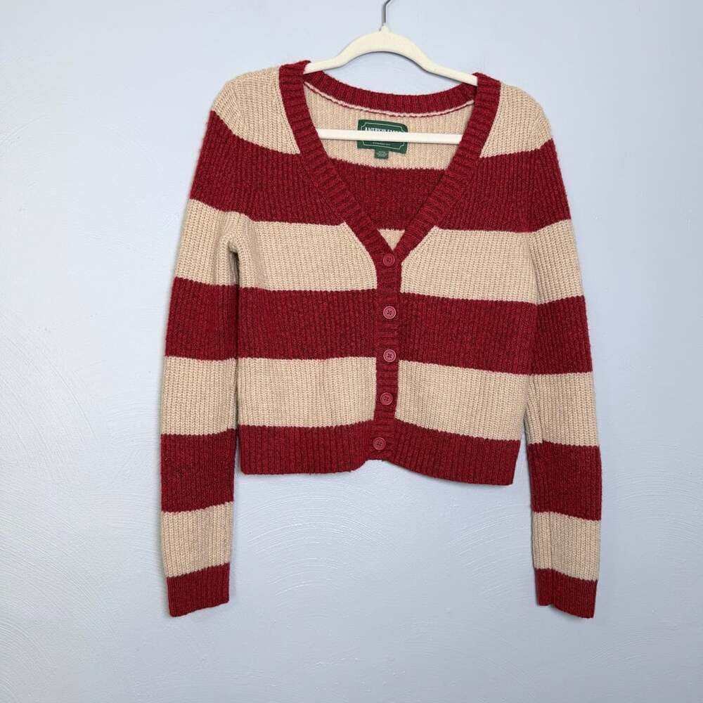 Vtg American Eagle Striped Cropped Cardigan Size M Red Tan